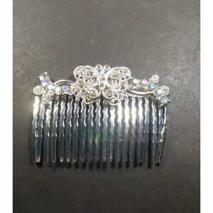 Butterfly Hair Comb Barrette Silver Tone Lace Look Rhinestone Wedding Party